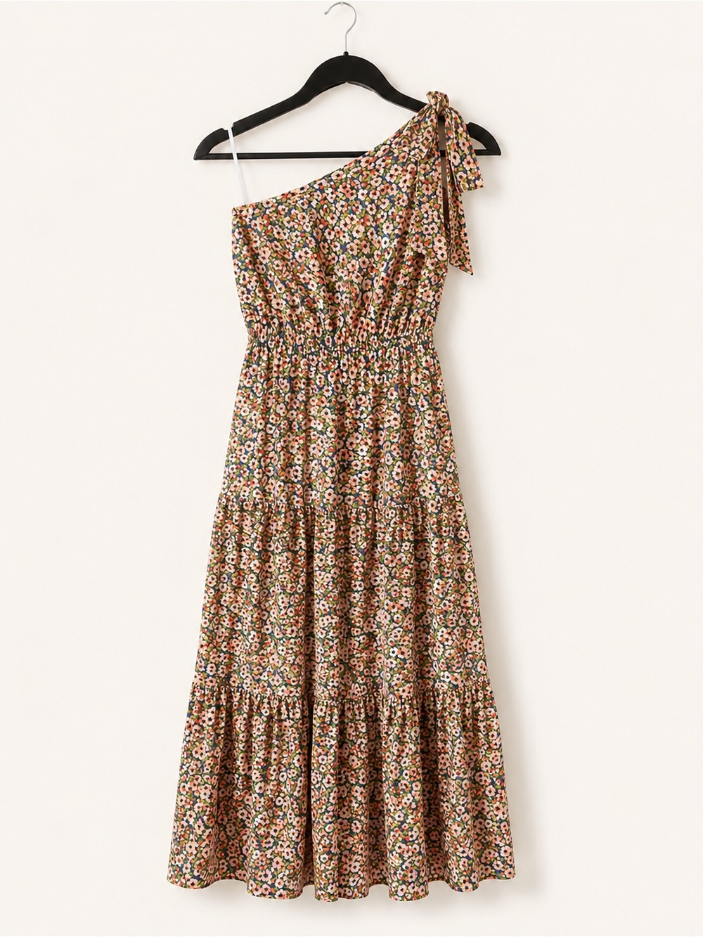 PRETTYGARDEN Floral One Shoulder Tiered Maxi Dress NWT